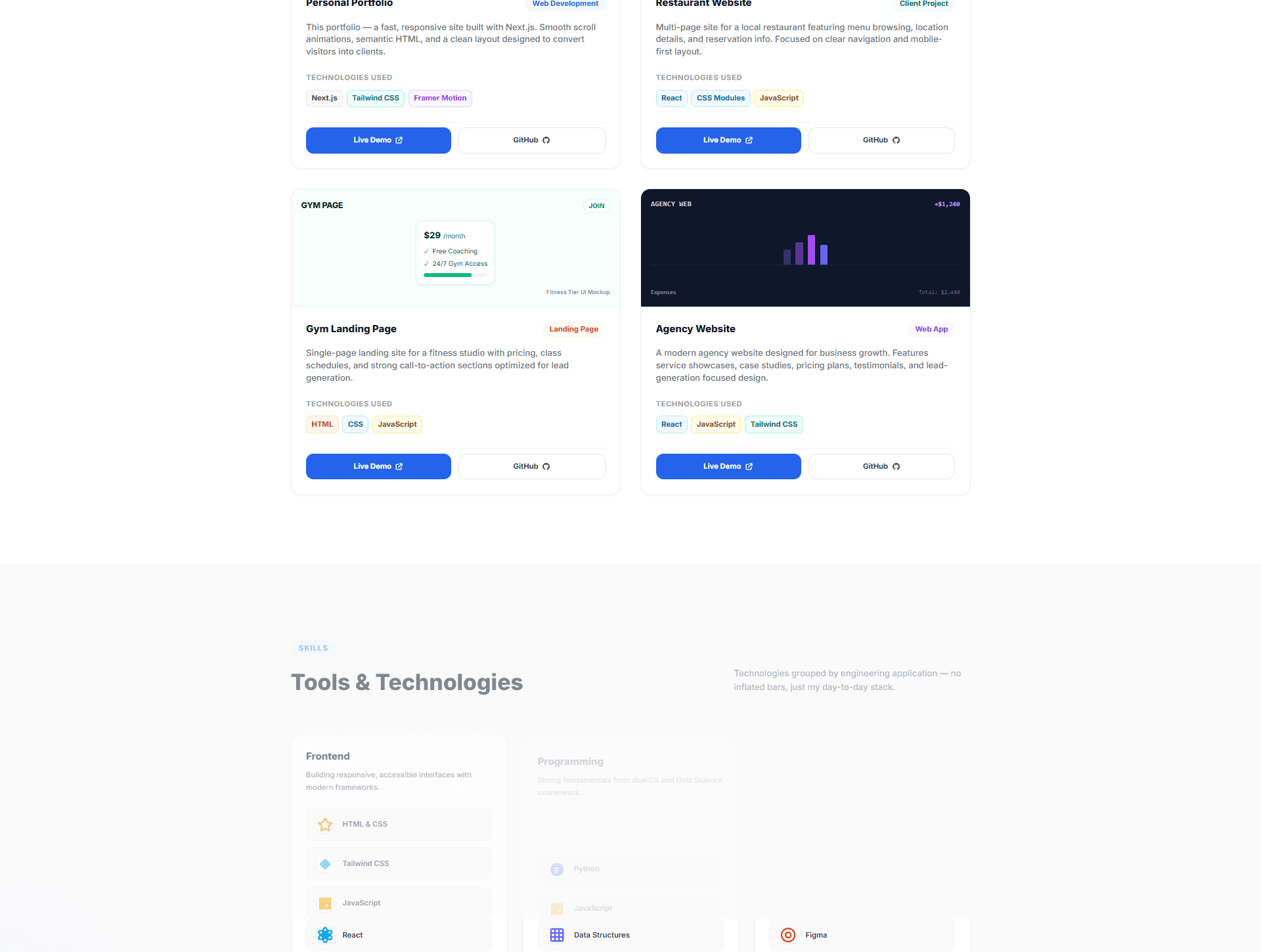 Personal Portfolio — the Selected Projects grid, in production
